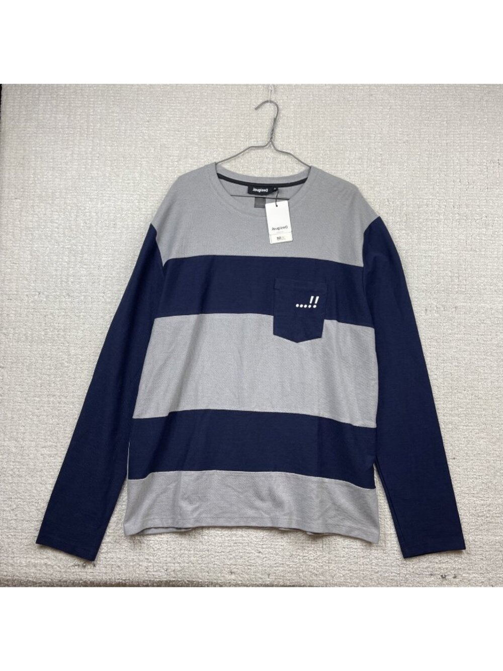 NWT* Desigual Grunge Striped T Shirt Long Sleeve Gray / Navy Mens Size XL Read